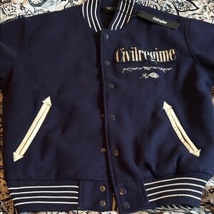 Civil Regime Navy Bomber Jacket with Cream Trim